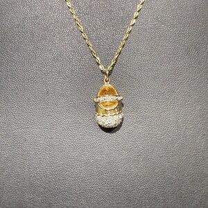 Heavy 14k yellow gold and diamond ballet slipper on delicate mariner chain